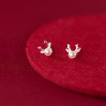 A44792 s925 silver simple christmas stud pearl deer earrings