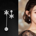A44811 s925 silver christmas trendy rhinestone snowflake artificial pearl earrings