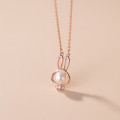 A38573 s925 sterling silver pearl hollowed rabbit sweet necklace