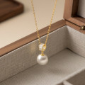 A42838 s925 sterling silver square rhinestone circle artificial pearl necklace