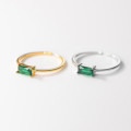 A42200 s925 silver simple green square rhinestone adjustable ring