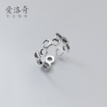 A32144 s925 sterling silver silver hexagon hollowed geometric chic adjustable ring