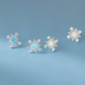 A45099 s925 sterling silver sweet dainty opal snowflake stud earrings