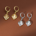 A40845 s925 silver rhinestone leaf elegant teardrop earrings