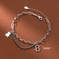 A43483 s925 silver thai hollowed bear charm simple bracelet