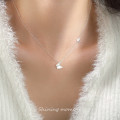 A44517 s925 silver trendy sweet unique matte finish double layered butterfly necklace
