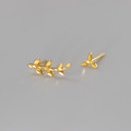 A44194 s925 sterling silver sweet symmetric tree leaf stud earrings