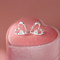 A44166 s925 sterling silver simple rhinestone hollowed heart stud earrings
