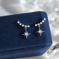 A43771 s925 silver stud elegant sparkling rhinestone stars fringe earrings