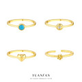 A43410 s925 sterling silver fashion heart turquoise flower cubic zirconia ring