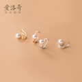 A34786 s925 sterling silver clipon trendy pearl doublelayer piercin earrings