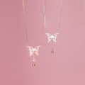 A34532 s925 sterling silver simple hollowed butterfly necklace