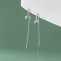 A39507 s925 sterling silver cute leaf string simple trendy long earrings