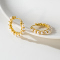 A38759 s925 sterling silver circle artificial pearl design elegant earrings