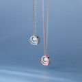 A35342 s925 sterling silver chic simple rhinestone circle hollowed stars sweet necklace