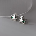 A38170 s925 sterling silver stud heart green rhinestone earrings