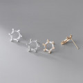 A35898 s925 sterling silver trendy rhinestone hexagon hollowed geometric chi earrings