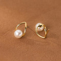 A38253 s925 sterling silver artificial pearl teardrop stud design elegant earrings