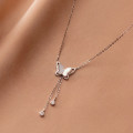 A42774 s925 silver butterfly fringe elegant white shell sweet necklace