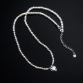 A32418 s925 sterling silver pearl heart pendant necklace