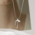 A43826 s925 silver simple sweet bar rope butterfly necklace
