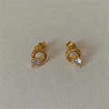 A42718 sterling silver circle cubic zirconia stud earrings simple elegant earrings