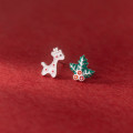 A37512 s925 sterling silver rhinestone deer stud christmas earrings