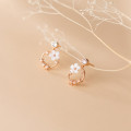 A35860 s925 sterling silver chic simple trendy flower rhinestone circle earrings