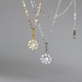 A41498 s925 sterling silver vintage rhinestone sun flower elegant necklace