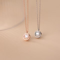 A32401 s925 sterling silver chic hollowed rhinestone circle necklace