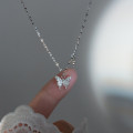 A41770 s925 sterling silver rhinestone butterfly design double pendant necklace