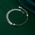 A34987 s925 sterling silver leaf charm bracelet
