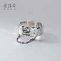 A32159 s925 sterling silver silver cartoon expressions chain wide unique ring