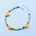 A34969 s925 sterling silver trendy colorful beaded yellow smilingface cute bracelet