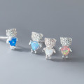 A40709 s925 sterling silver trendy rhinestone artificial opal bear stud earrings