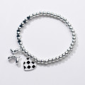 A34939 s925 sterling silver black white heart charm bracelet