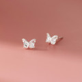 A44132 s925 sterling silver trendy sweet heart rhinestone butterfly stud earrings