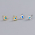 A44440 s925 sterling silver sweet blue artificial opal stud earrings