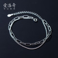A33371 s925 sterling silver simple doublelayer geometric square charm bracelet