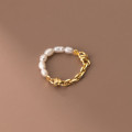 A36184 s925 sterling silver chic simple trendy chain pearl sweet ring