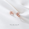 A35722 s925 sterling silver cute simple rhinestone asymmetri earrings