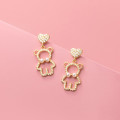 A35573 s925 sterling silver chic rhinestone hollowed small bear earrings