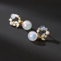 A40683 s925 sterling silver artificial pearl stud rhinestone earrings