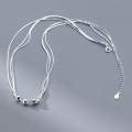 A41741 s925 sterling silver multilayer layered bead design necklace