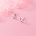 A42991 s925 silver stud simple hollowed heart elegant rhinestone earrings