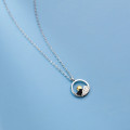 A35284 s925 sterling silver black gold disk necklace