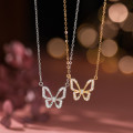 A44746 s925 silver trendy sweet dainty rhinestone hollowed butterfly necklace