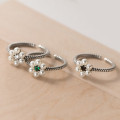 A37842 s925 sterling silver rhinestone artificial pearl flower thai vintage elegant ring