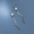 A35452 s925 sterling silver rhinestone snowflake tassel earrings