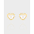 A40335 design wrinkled heart pearl stud sterling silver s925 earrings